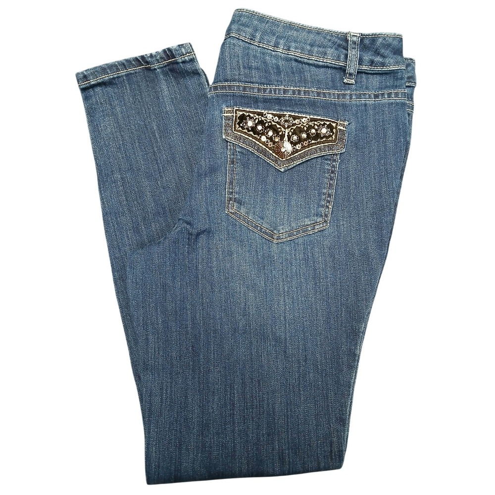 Christopher & Banks Jeans  Embellished Sequined  Flap Mid Rise Sz 10 33X30 #260C